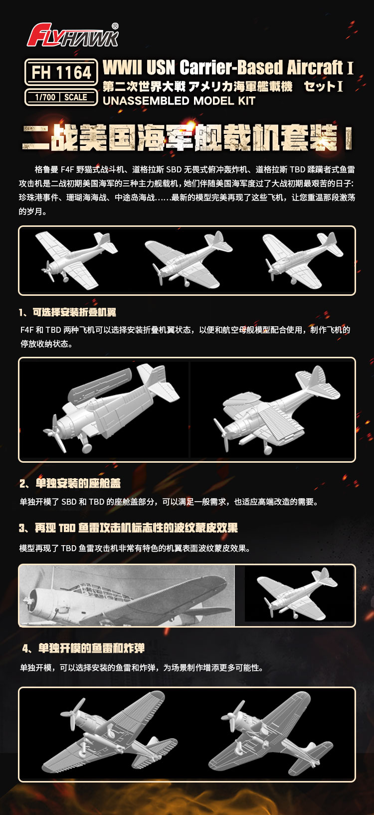 鹰翔新品(FH1164)-1/700 二战美国海军舰载机套装I_其他国产模型 鹰翔新品(FH1164)-1/700 二战美国海军舰载机套装I_其他国产模型